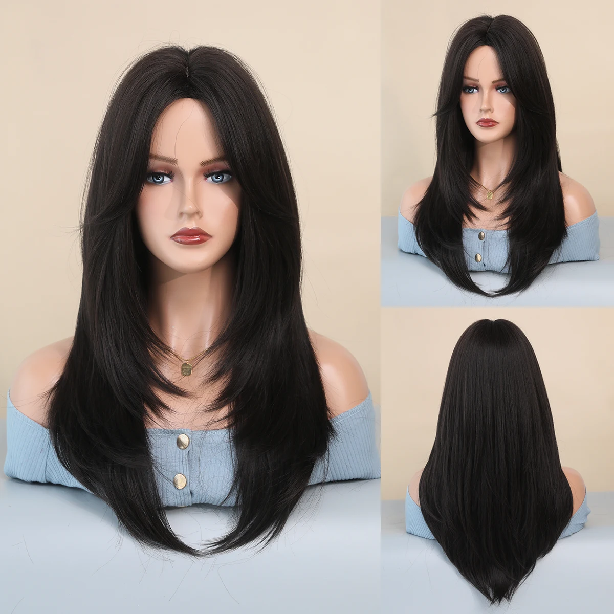 Perruque Longue Blonde Ondulée avec Frange pour Femme - 9