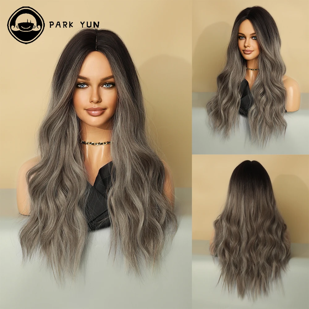 Perruque Longue Ondulée Gris Fumé pour Femme