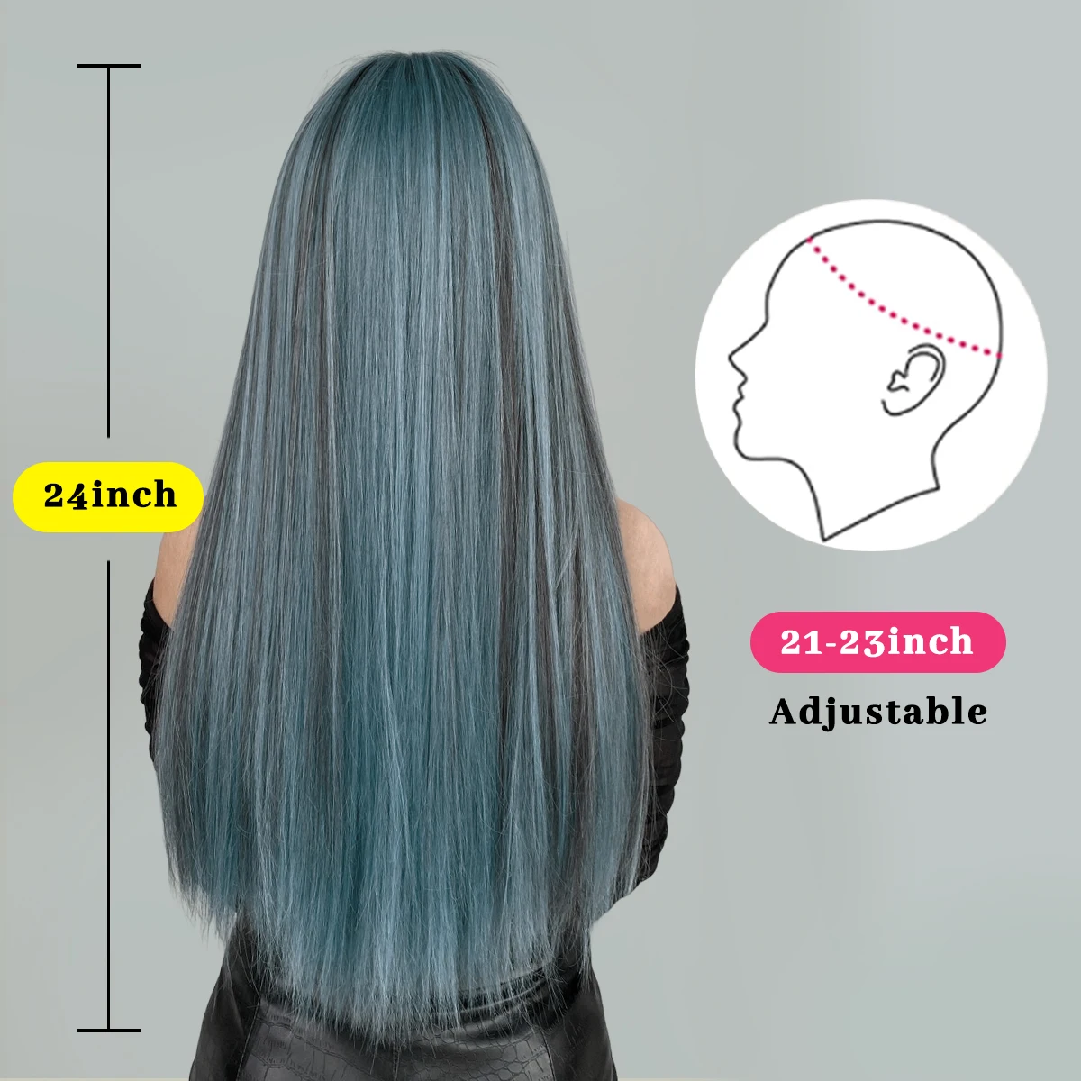 Perruque Longue Droite Bleue pour Femme - 1