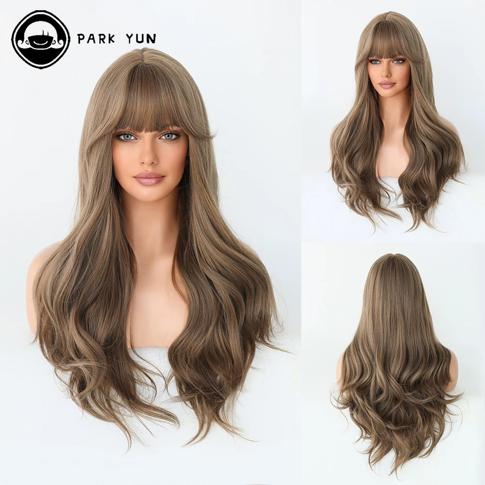 Perruque Longue Miel Flaxen avec Frange pour Femme