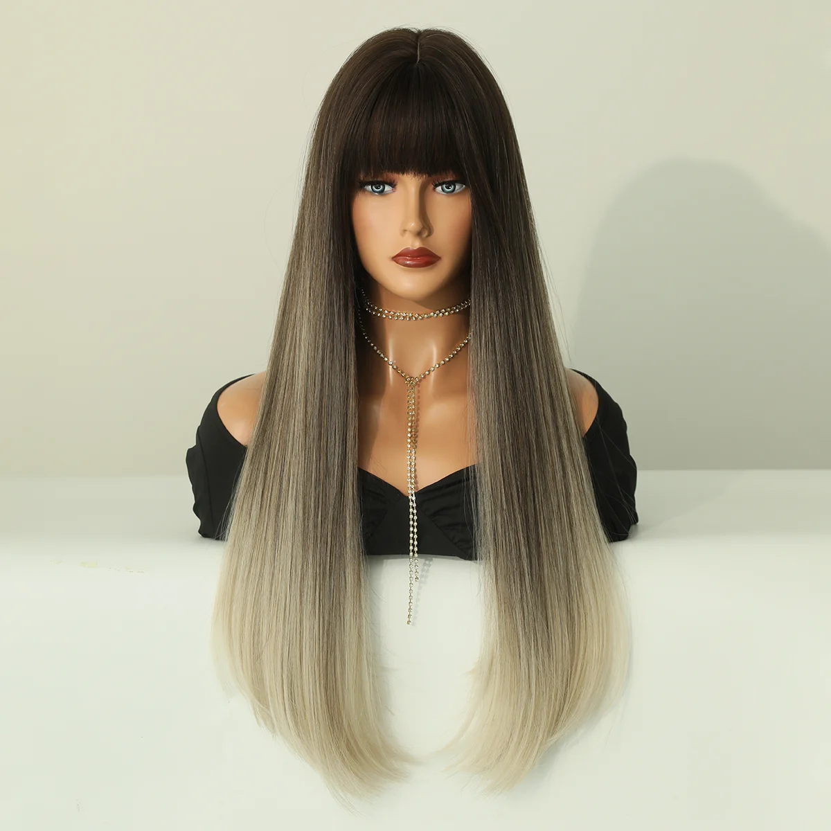 Perruque Longue Droite Flaxen Synthétique pour Femme - 7