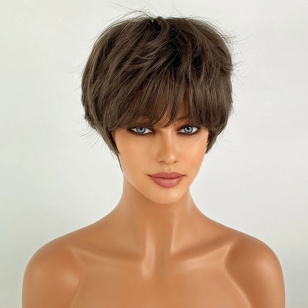 Perruque Courte Droite Marron Ombré pour Femme - 2
