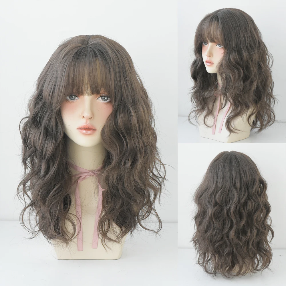 Perruque Longue Bouclée Brun Noir Rose pour Femme - 27