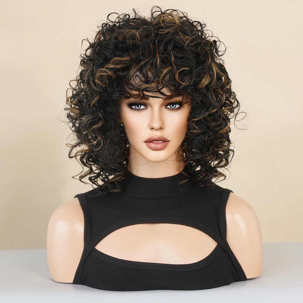 Perruque Courte Bouclée Noire Naturelle pour Femme - 5