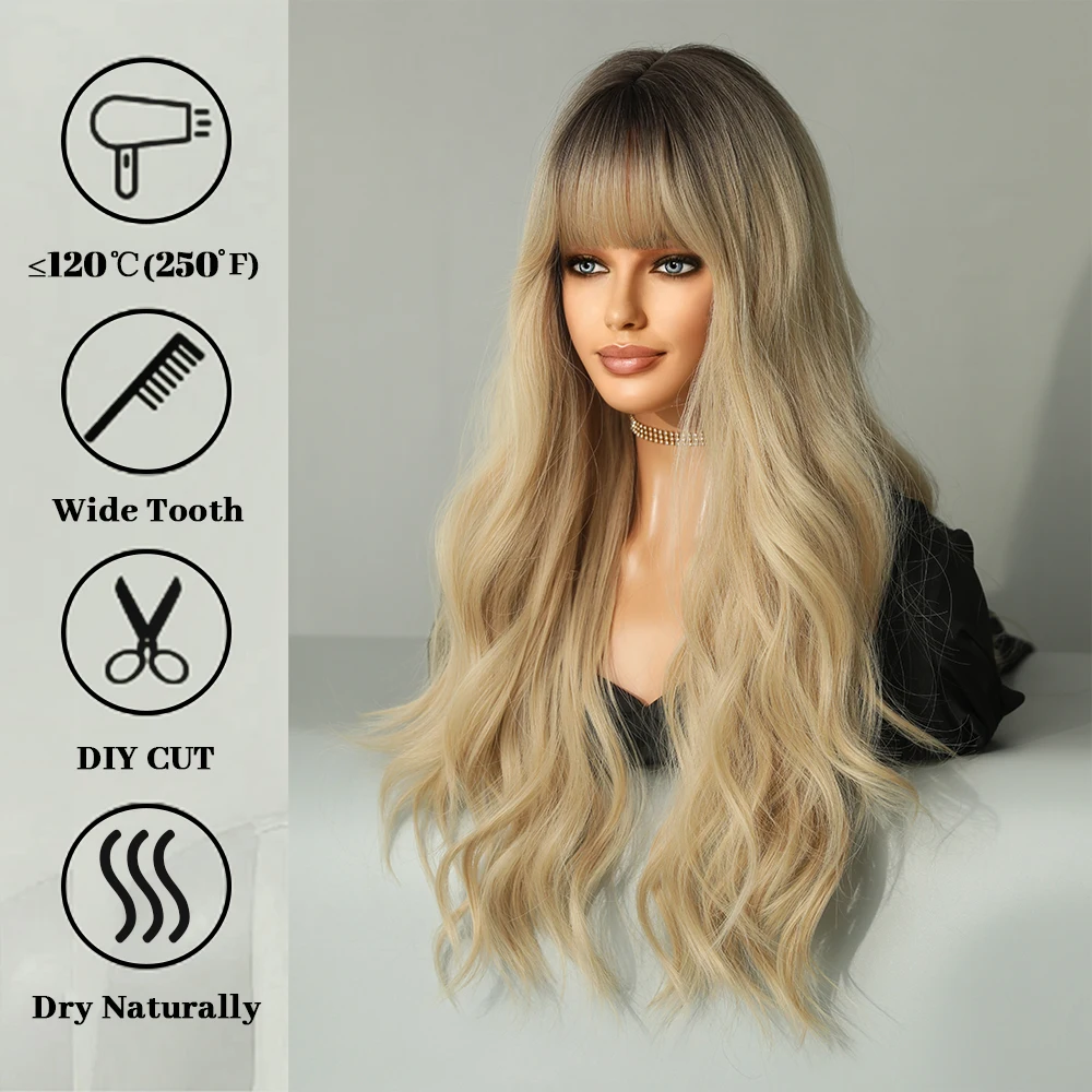 Perruque Femme Ombrée Blond Cendré avec Frange - 2