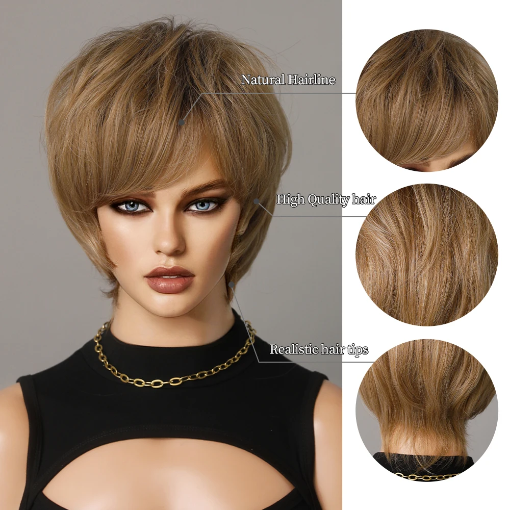 Perruque Courte Brun-Blond pour Femme - 4