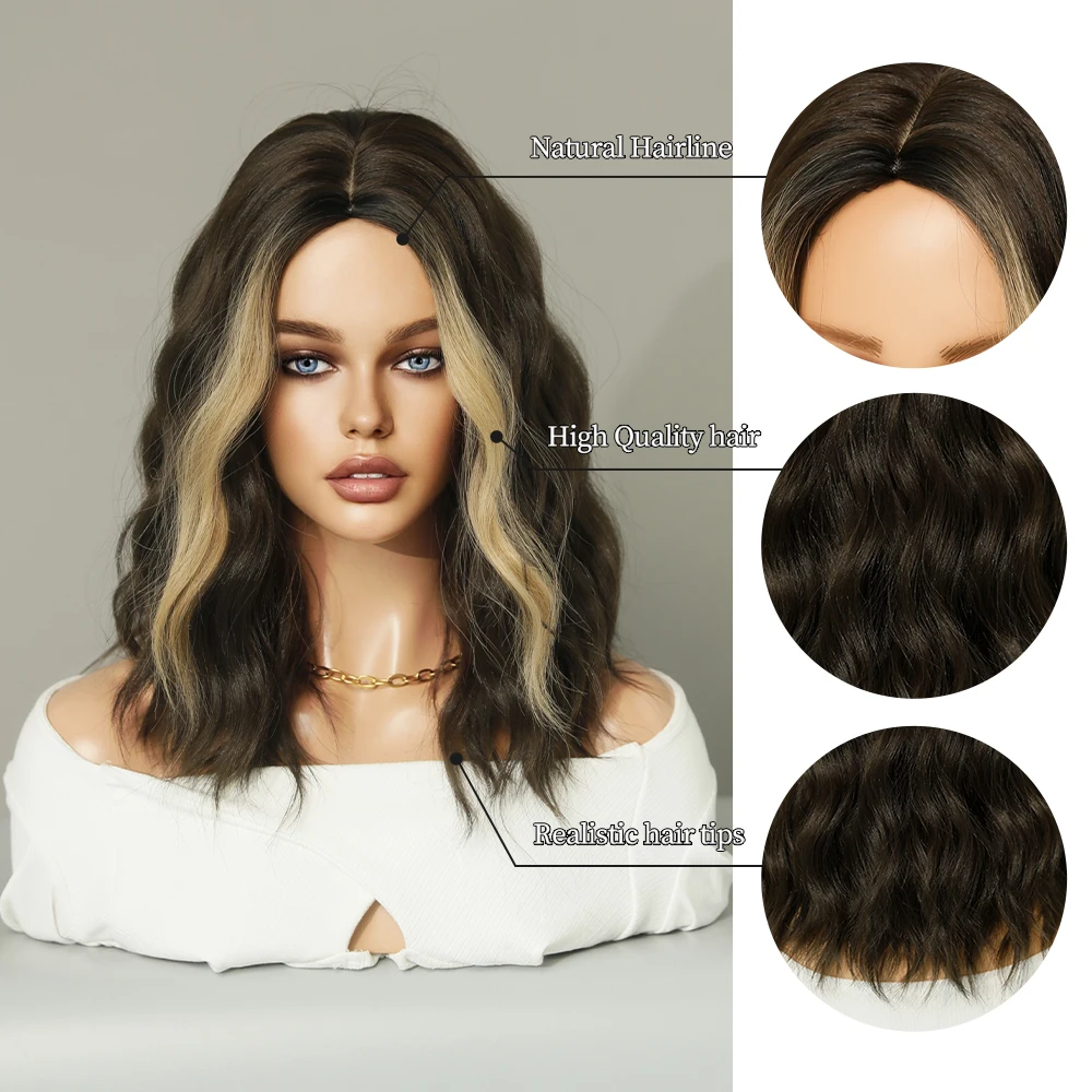 Perruque Courte Ondulée Noire et Beige pour Femme - 4