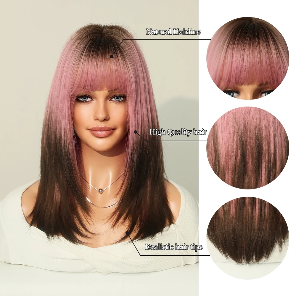 Perruque Ombre Rose Mi-Longue - 4