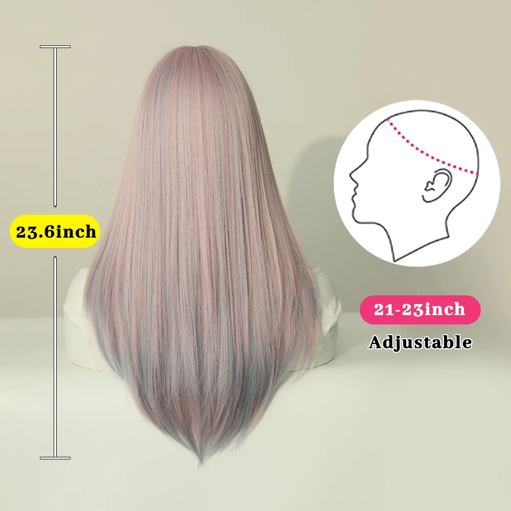 Perruque Longue Droite Rose Violet pour Femme - 3