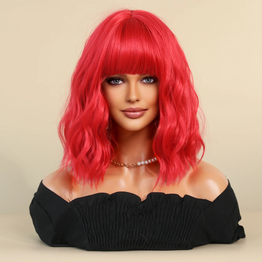 Perruque Rouge Feu Courte Ondulée pour Femmes et Filles - 11