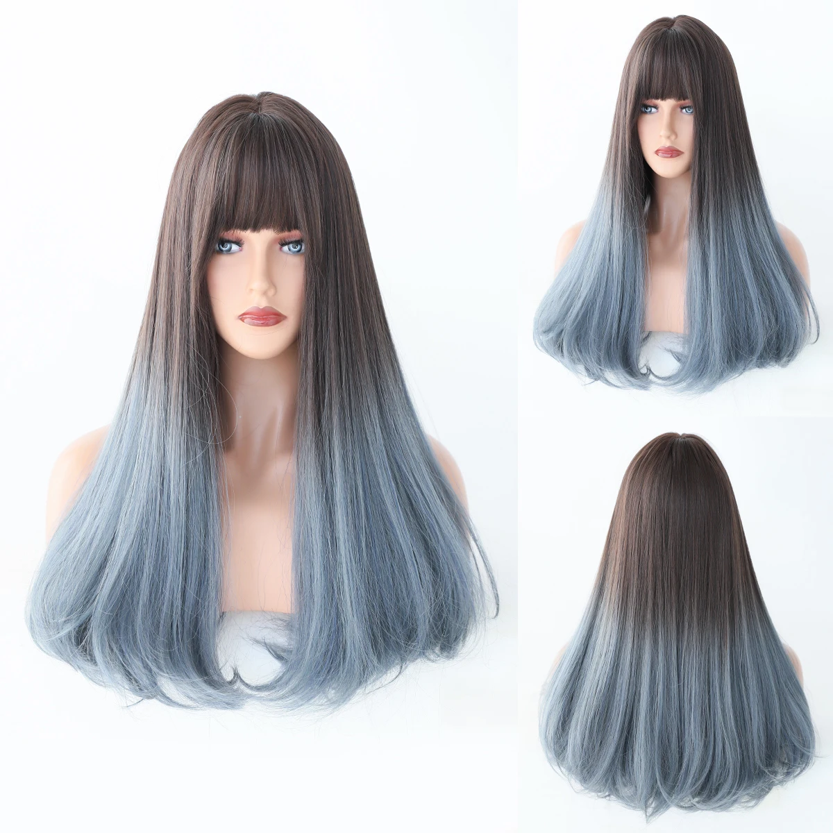 Perruque Longue Droite Bleue pour Femme - 10