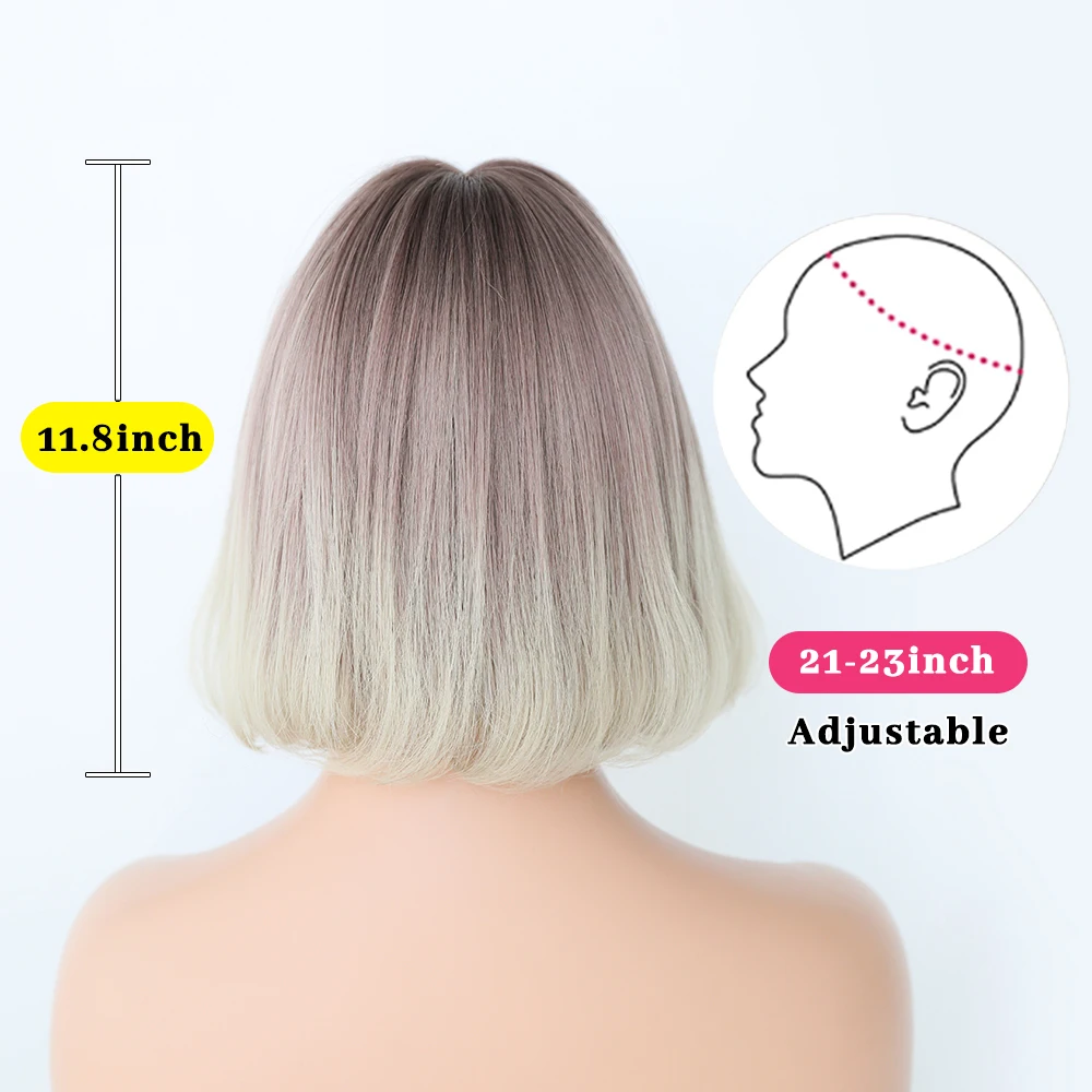 Perruque Courte Bob Ombre Blond et Brun Rose - 4
