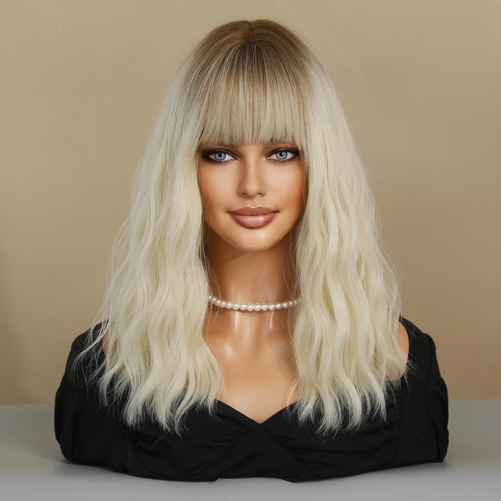 Perruque Femme Beige Blonde Légèrement Ondulée Mi-Longue - 2