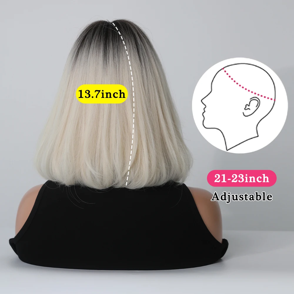 Perruque Courte Droite Beige et Noire pour Femme - 2