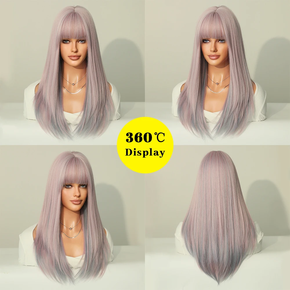Perruque Longue Droite Rose Violet pour Femme - 1