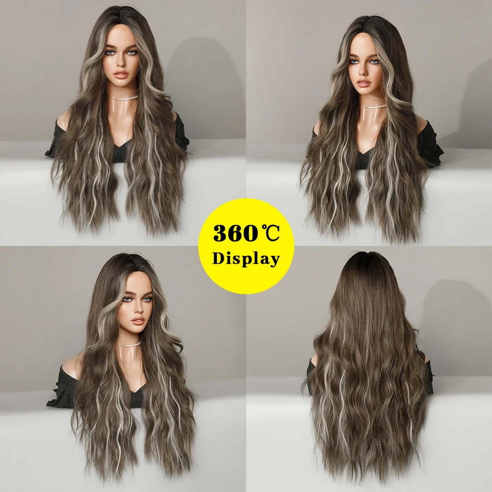Perruque Ondulée Longue Ombrée Marron et Beige pour Femme - 1