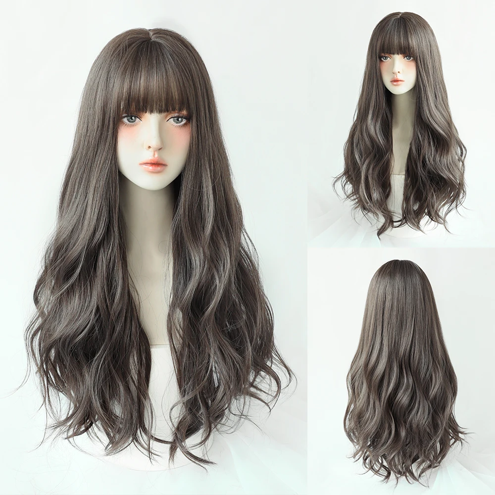 Perruque Longue Bouclée Brun Noir Rose pour Femme - 12