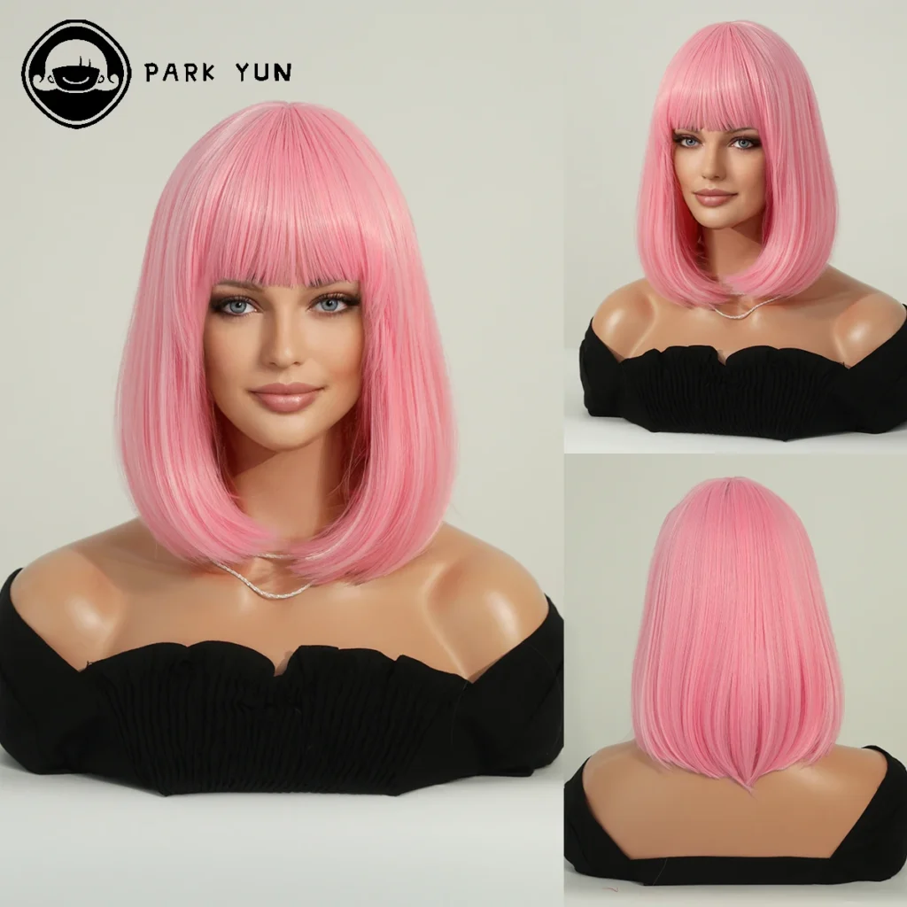 Perruque Bob Rose avec Frange pour Femme
