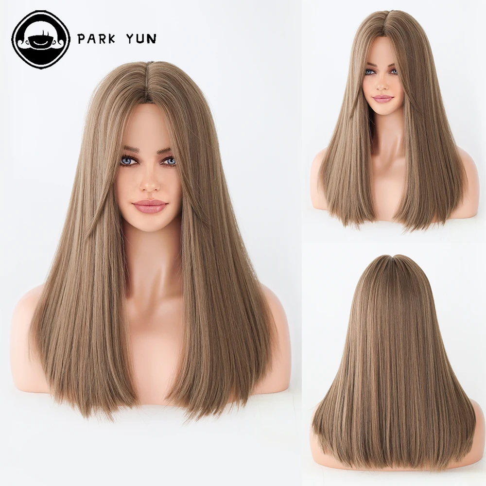 Perruque Ondulée Ombrée Marron et Blonde avec Frange pour Femme