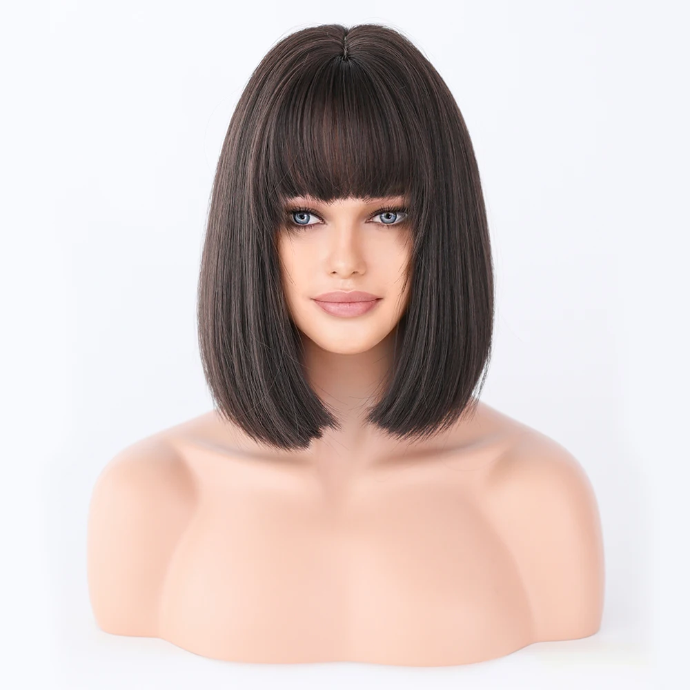 Perruque Bob Lin Naturel Courte avec Frange - 17