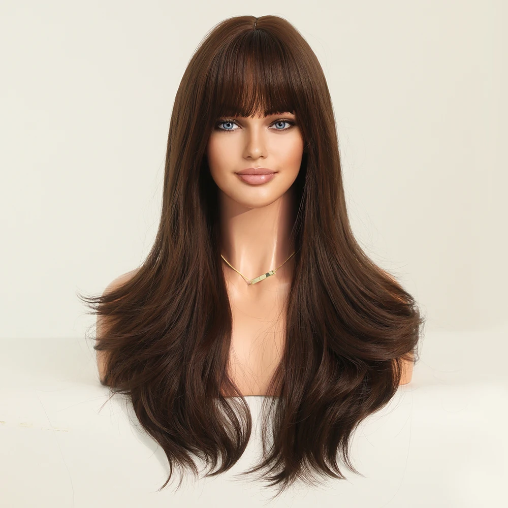 Perruque Longue Droite Rose Ombrée Marron pour Femme - 8