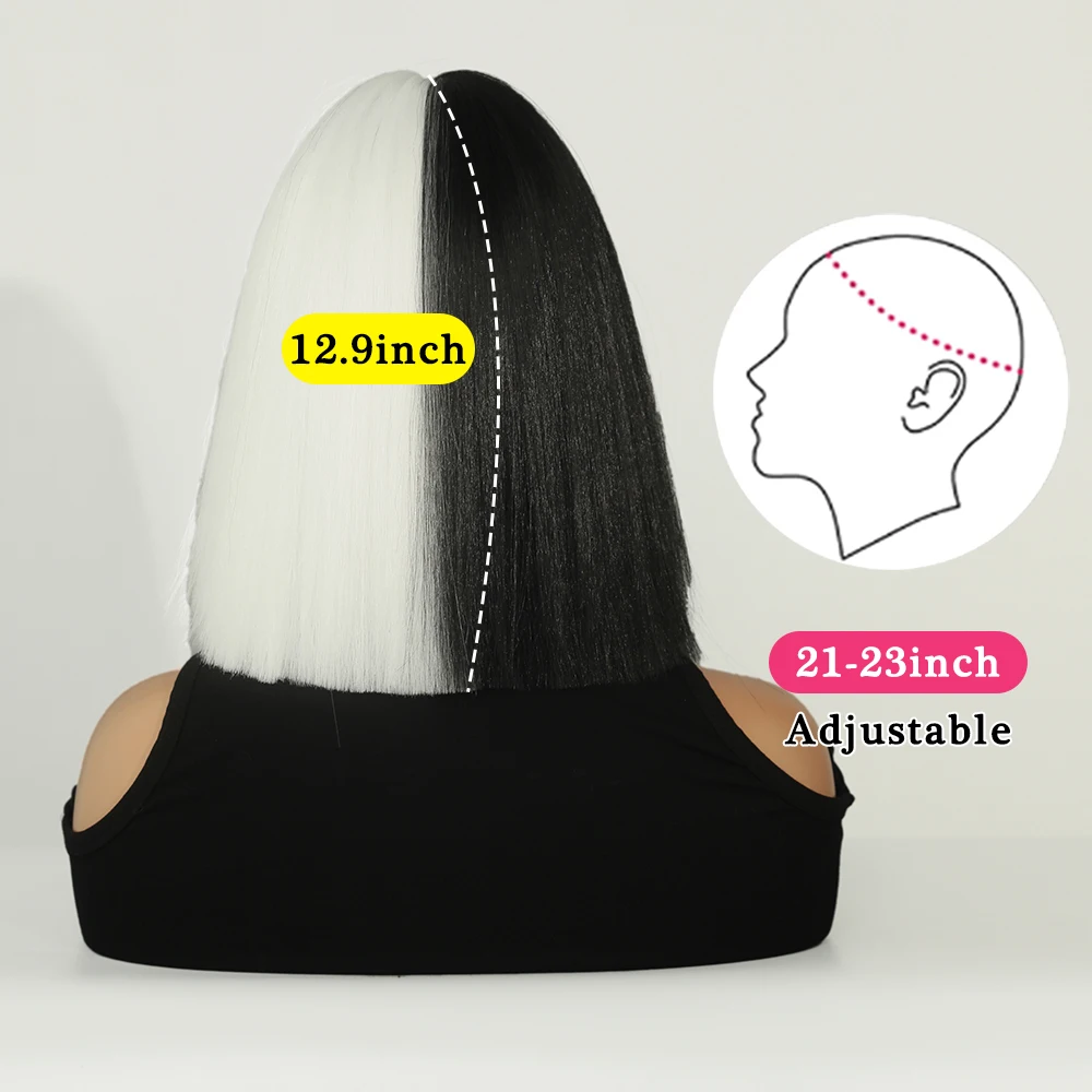 Perruque Courte Noire et Blanche pour Femme avec Frange - 1