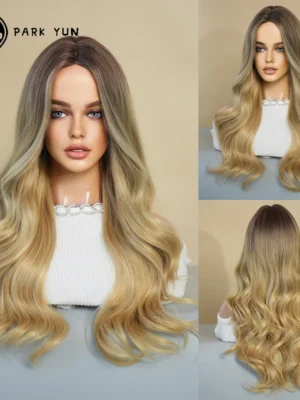 Perruque Blonde Ondulée à Partie Médiane Perruque Blonde Ondulée à Partie Médiane