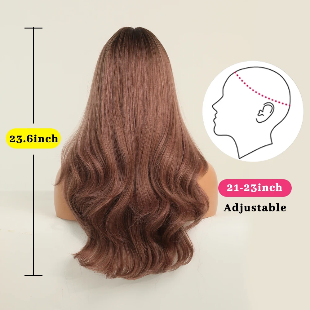Perruque Longue Droite Rose Ombrée Marron pour Femme - 2