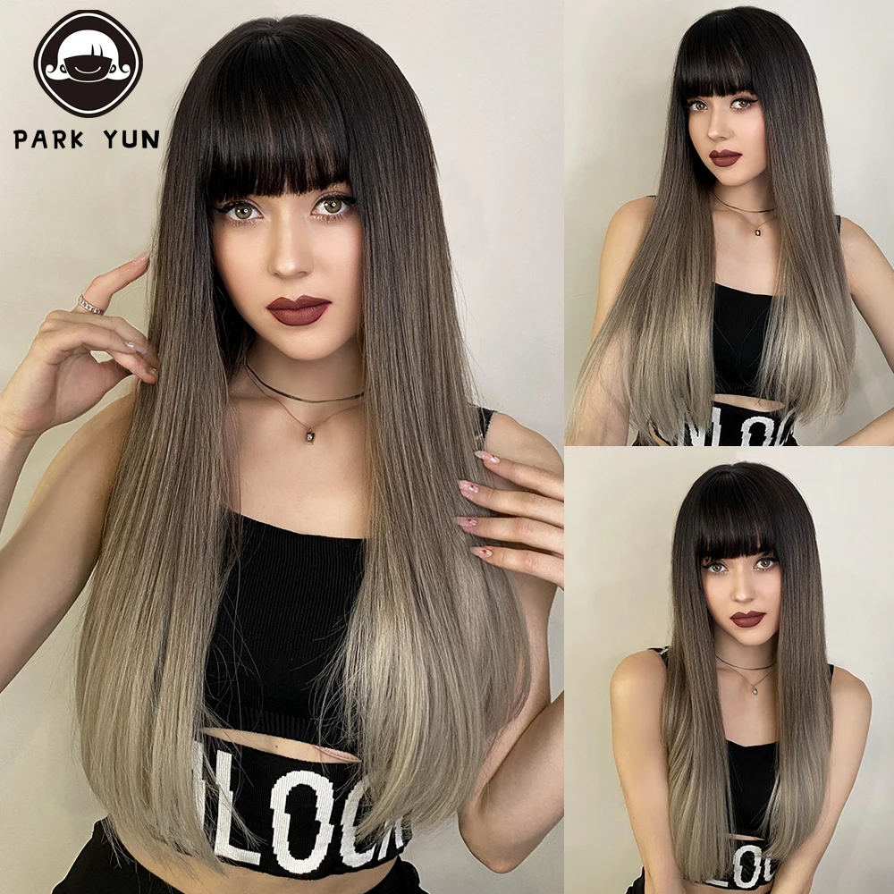 Perruque Longue Droite Blonde avec Frange
