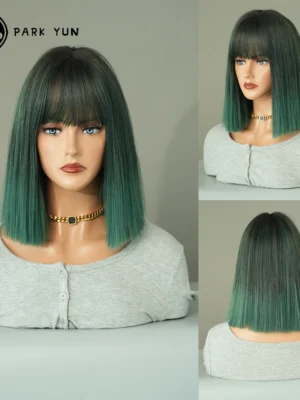 Perruque Bob Synthétique Verte Courte avec Frange Perruque Bob Synthétique Verte Courte avec Frange