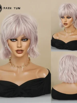 Perruque Courte Argent Rose pour Femmes Perruque Courte Argent Rose pour Femmes