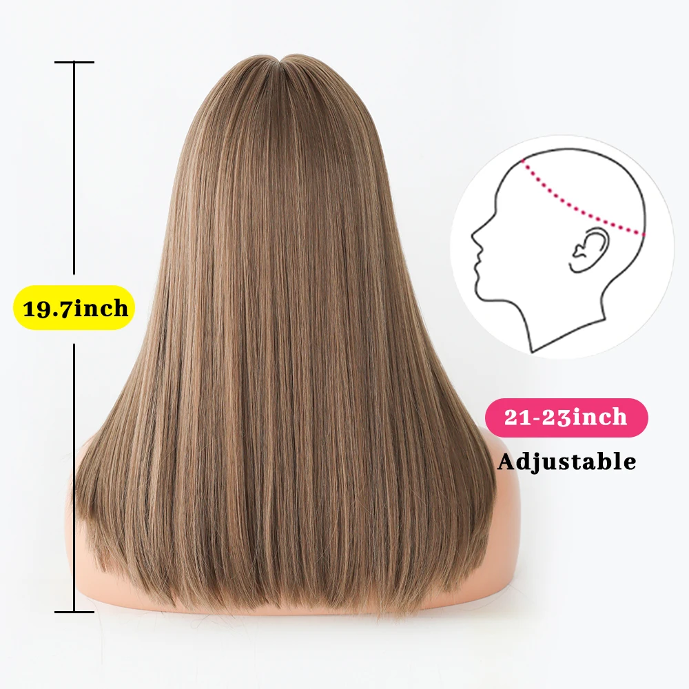 Perruque Ondulée Ombrée Marron et Blonde avec Frange pour Femme - 2