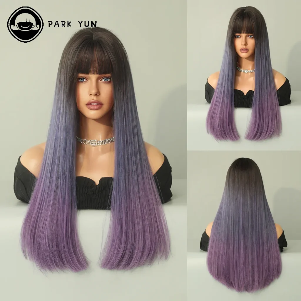 Perruque Longue Droite Ombre Violette