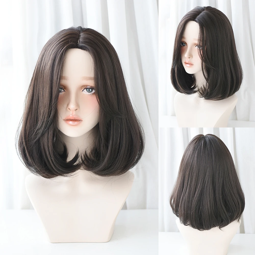 Perruque Courte Bob Droite Marron et Rose - 18