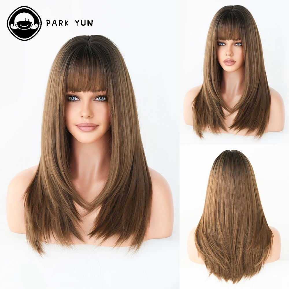 Perruque Longue Ombrée Brun-Blond Droite pour Femme