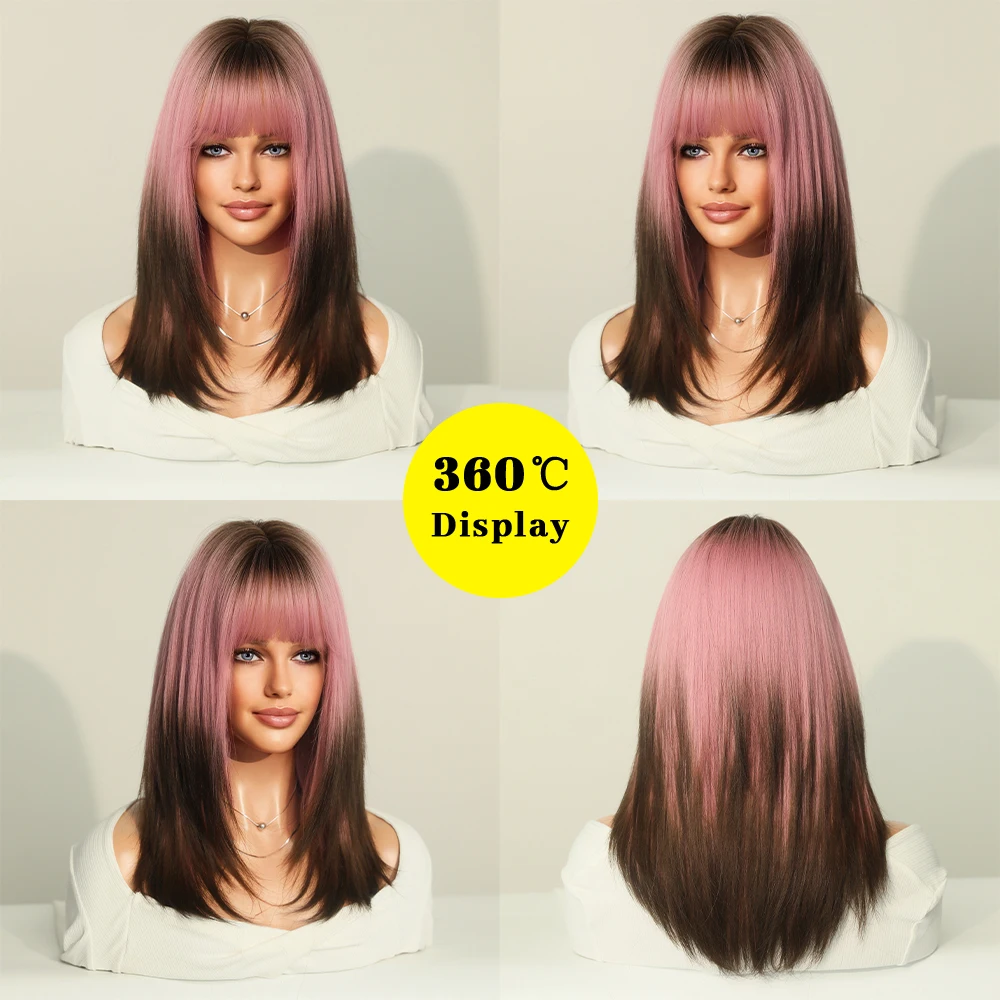 Perruque Ombre Rose Mi-Longue - 1