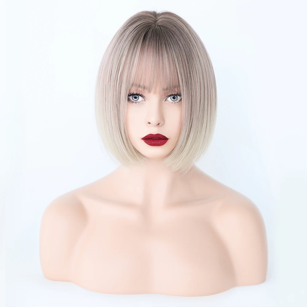 Perruque Bob Lin Naturel Courte avec Frange - 16