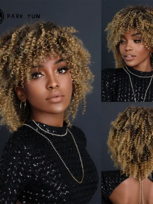 Perruque Courte Bouclée Blonde Miel pour Femmes Noires Perruque Courte Bouclée Blonde Miel pour Femmes Noires