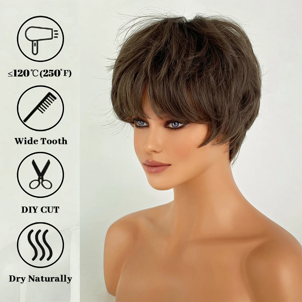 Perruque Courte Droite Marron Ombré pour Femme - 4