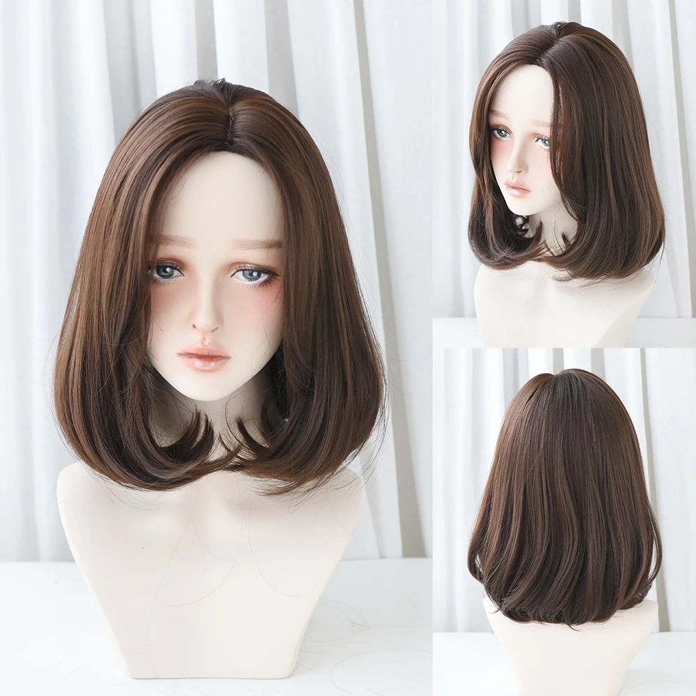 Perruque Courte Bob Droite Marron et Rose - 20
