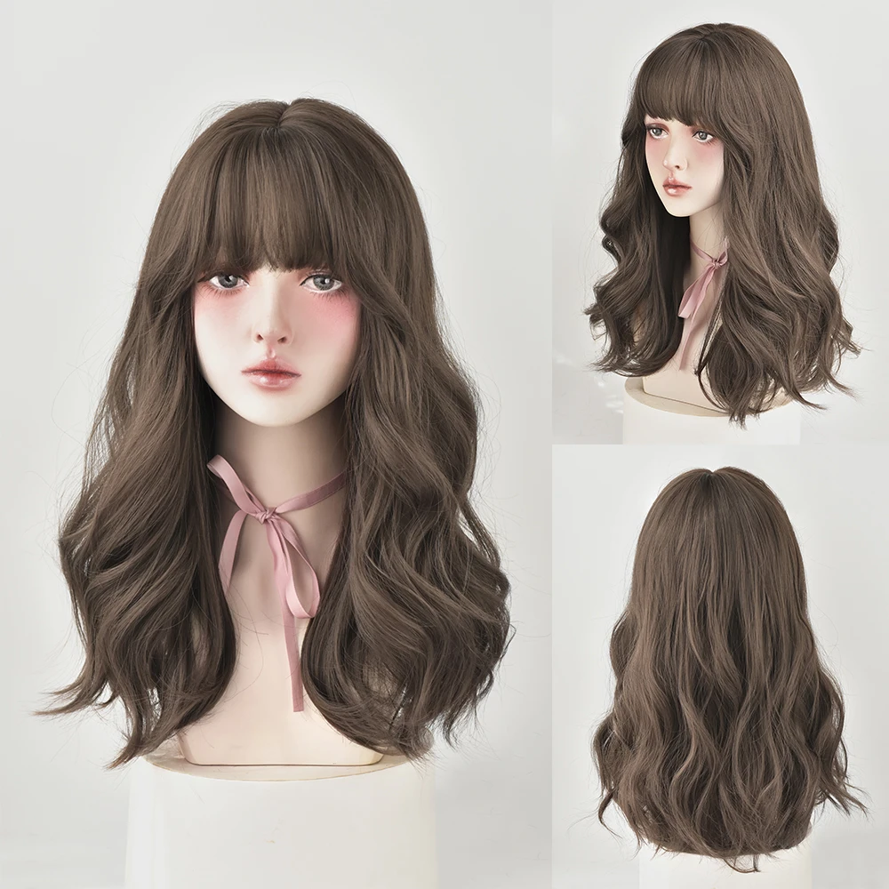 Perruque Longue Bouclée Brun Noir Rose pour Femme - 8