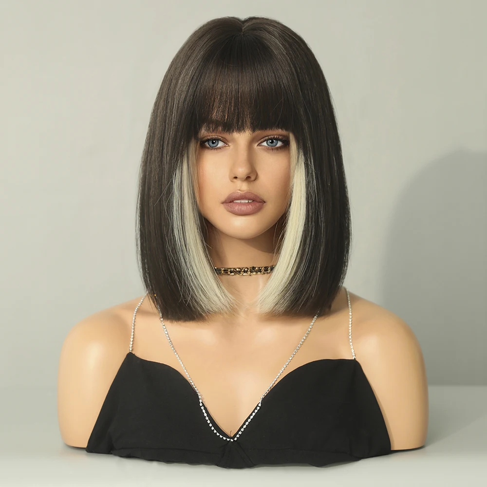 Perruque Courte Noire et Blonde Synthétique - 7
