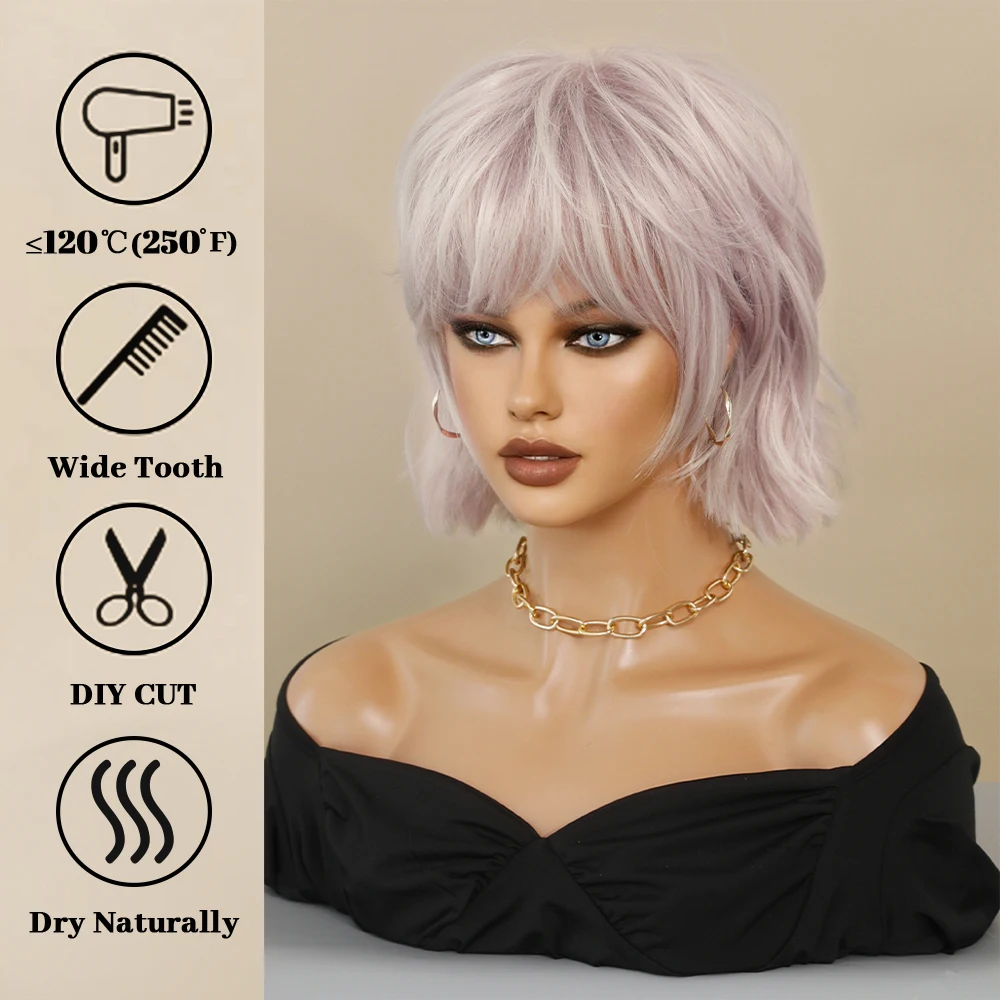 Perruque Courte Argent Rose pour Femmes - 3