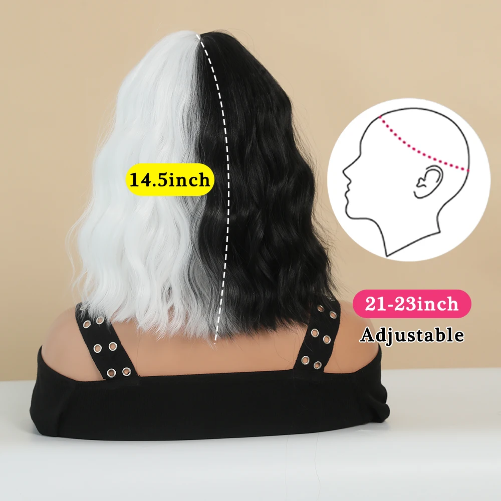 Perruque Bob Courte Ondulée Noir et Blanc pour Femme - 1