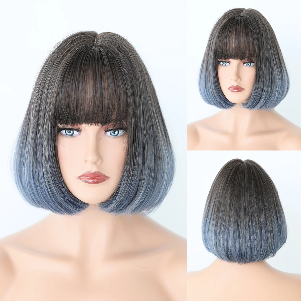 Perruque Longue Droite Bleue pour Femme - 6