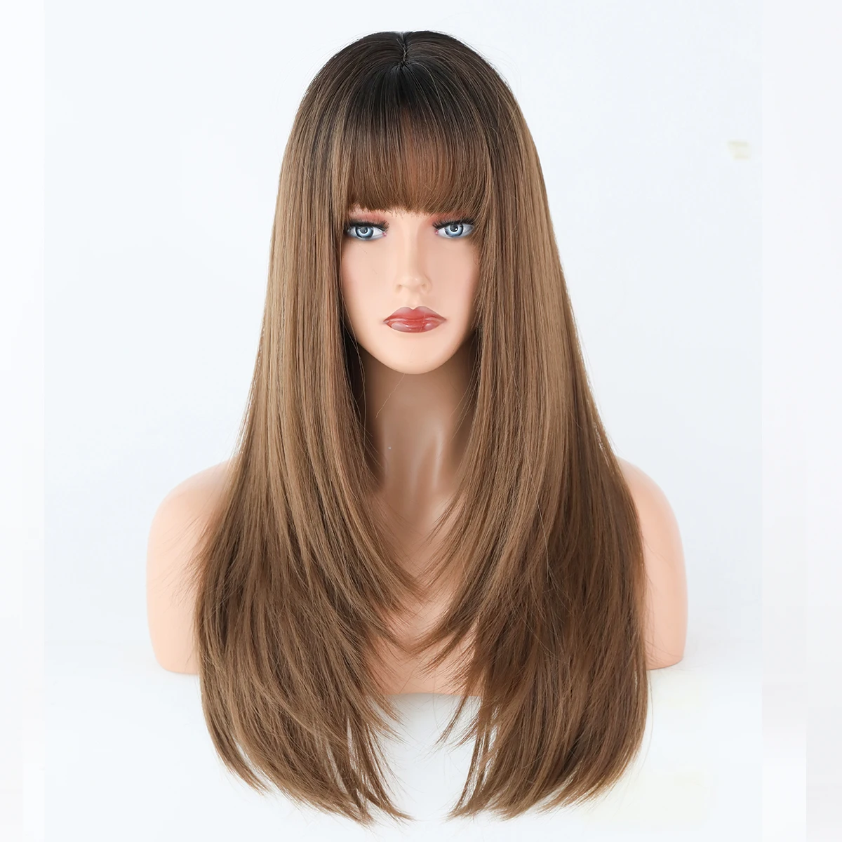 Perruque Longue Blonde Ondulée avec Frange pour Femme - 23