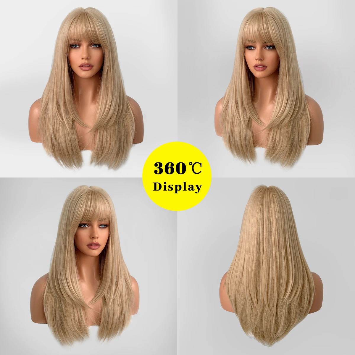 Perruque Blonde Longue Ondulée avec Frange pour Femme - 2