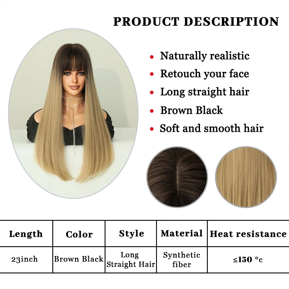 Perruque Longue Droite Flaxen Synthétique pour Femme - 4