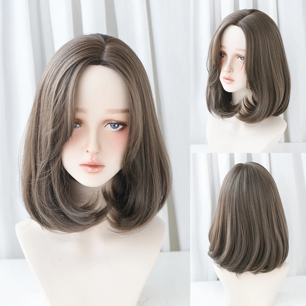 Perruque Courte Bob Droite Marron et Rose - 17
