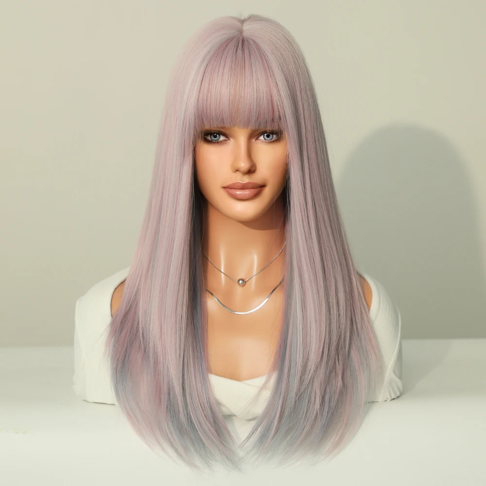 Perruque Blonde Longue Ondulée avec Frange pour Femme - 9